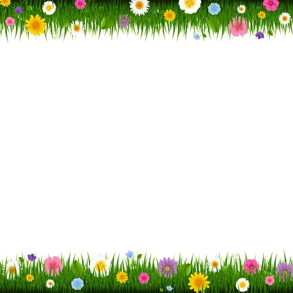 Gräs Och Blommor Gräns Med Gradient Mesh Vektor Illustration — Stock vektor