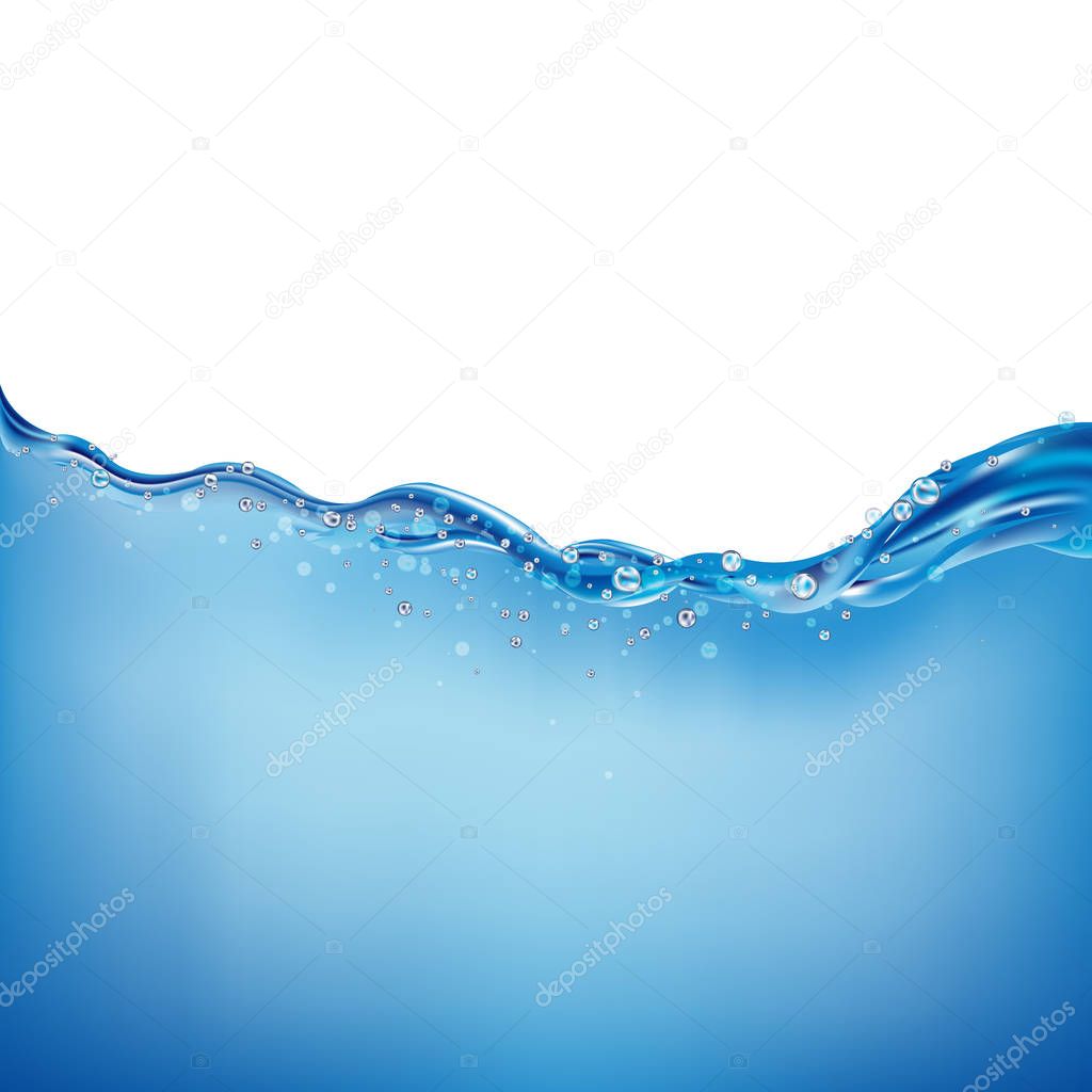 Beautiful Blue Water Wave With Gradient Mesh, Vector Illustration