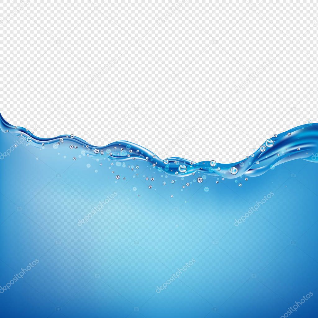 Beautiful Blue Water Wave Transparent Background With Gradient Mesh, Vector Illustration
