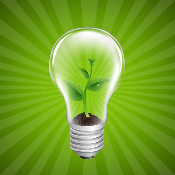 Ampoule Avec Pousse Verte Fond Soleil Avec Gradient Mesh Illustration — Image vectorielle