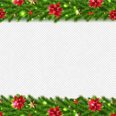 Noel Çelenkleri Sınırı Şeffaf Arkaplan Gradyan Örgü, Vektör İllüstrasyonu