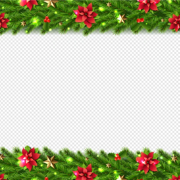 Christmas Garlands Border Isolated Transparent Background Gradient Mesh Vector Illustration — стоковий вектор