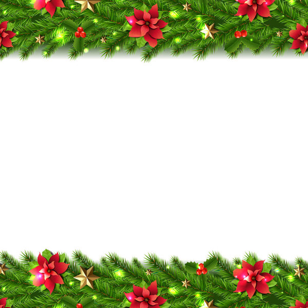 Christmas Garlands Border isolated white Background With Gradient Mesh, Vector Illustration