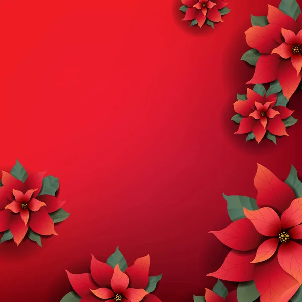Christmas Background Red Poinsettia Flowers Gradient Mesh Vector Illustration — ストックベクタ