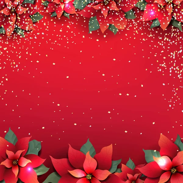 Χριστουγεννιάτικη Αφίσσα Κόκκινο Λουλούδι Poinsettia Κλιμακωτό Πλέγμα Εικονογράφηση Διάνυσμα — Διανυσματικό Αρχείο