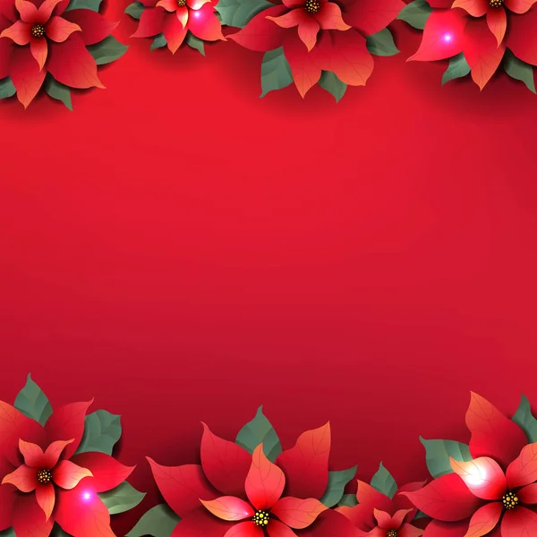 Cartaz Natal Com Flores Vermelhas Poinsettia Com Malha Gradiente Ilustração — Vetor de Stock