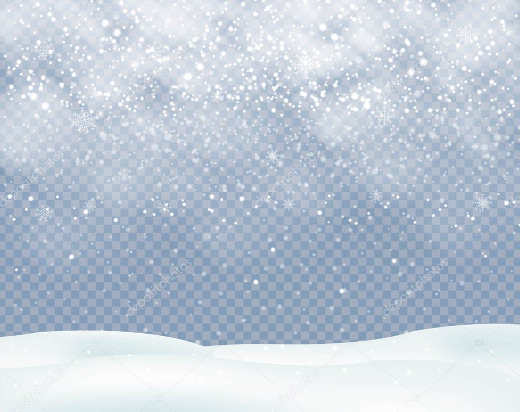 Winter Christmas Background With Snowfall With Snowflakes With Gradient Mesh, Vector Illustration