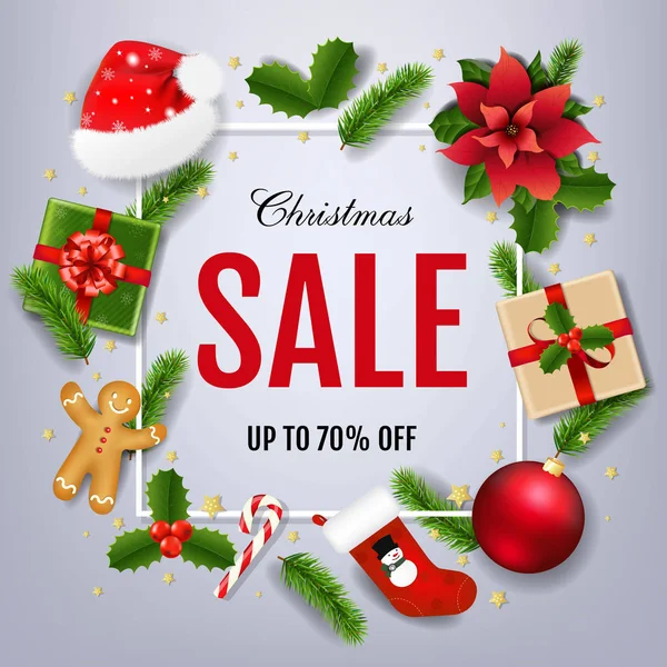 Sale Xmas Banner Poinsettia Gradient Mesh Vector Illustration — стоковий вектор