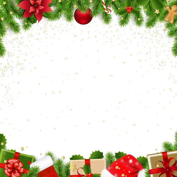 具有冷杉树白色背景的圣诞边界带渐变格子 矢量图解 — 图库矢量图片