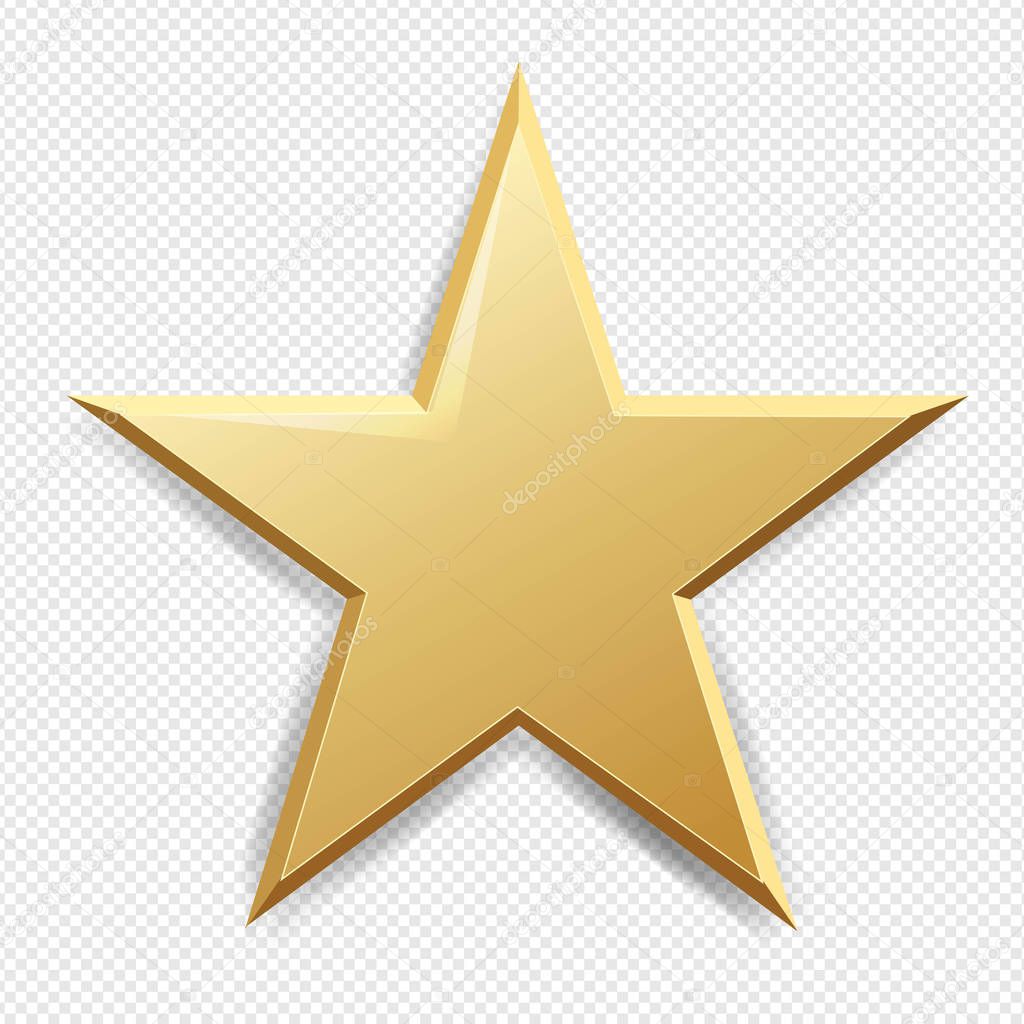 Golden Star And Isolated Transparent Background With Gradient Mesh, Vector Illustration