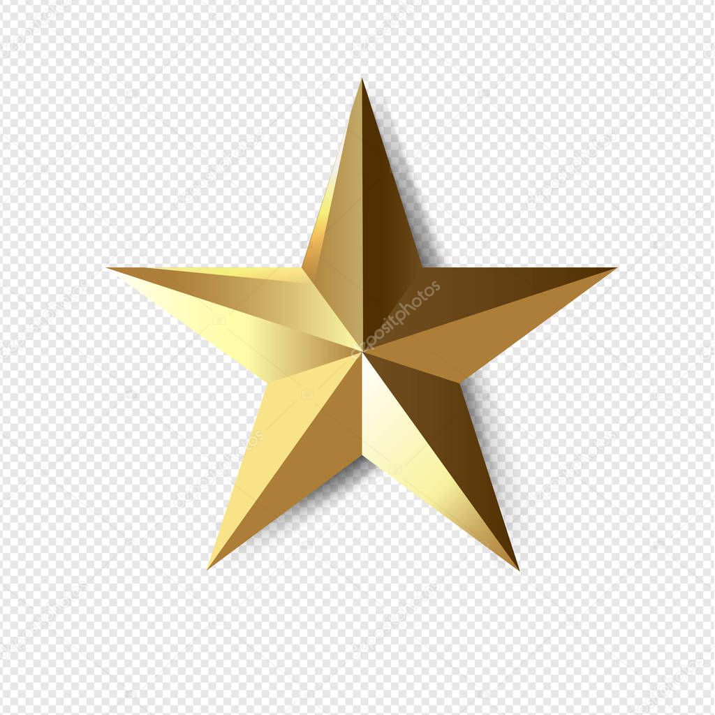 Golden Star Isolated Transparent Background With Gradient Mesh, Vector Illustration