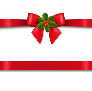 Holly Berry ile Kırmızı Yay Şeffaf Arkaplan Gradyan Örgü, Vektör İllüzyonu