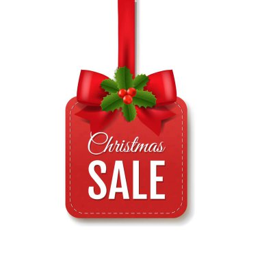 Kırmızı Kağıt Satış Etiketi İpek Kurdele Şeffaf Arkaplan, Vektör İllüstrasyonu