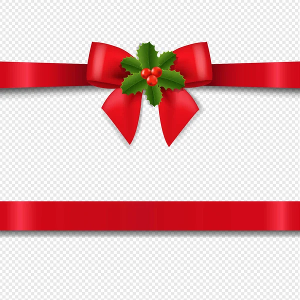 Red Bow Holly Berry Isolated Transparent Background Gramational Mesh Vector — 스톡 벡터