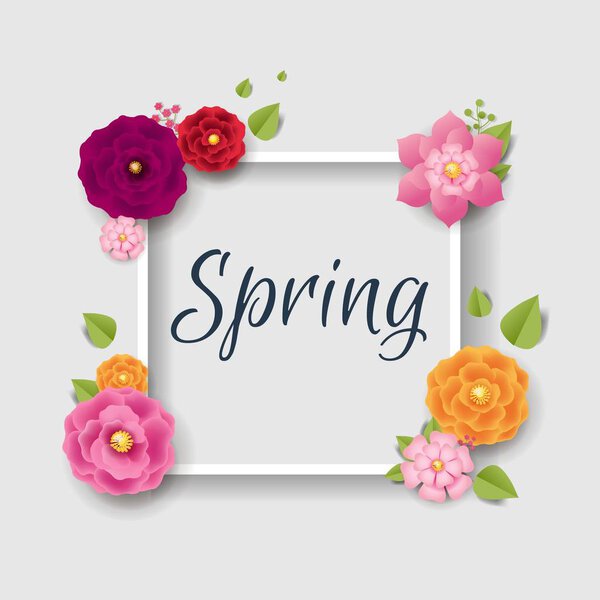 Spring Border With Color Flowers Transparent Background  With Gradient Mesh, Vector Illustration