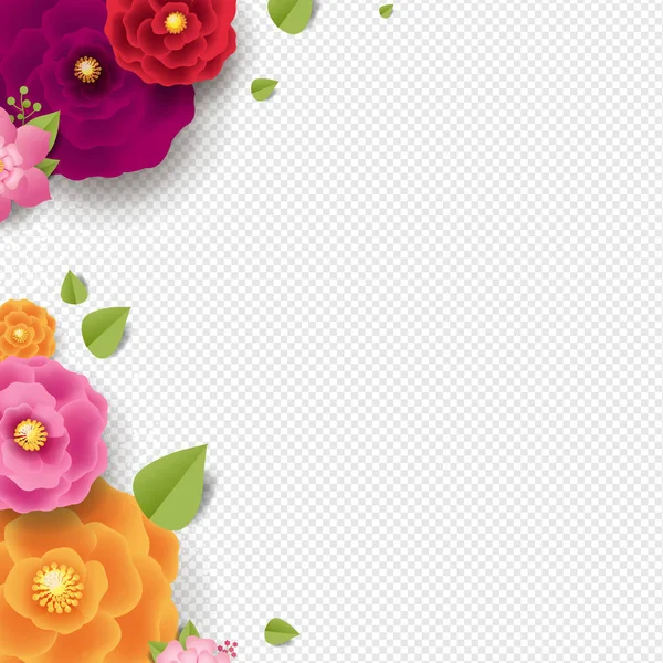 色の花と春の境界線グラデーションメッシュで透明な背景 ベクトルイラスト — ストックベクタ