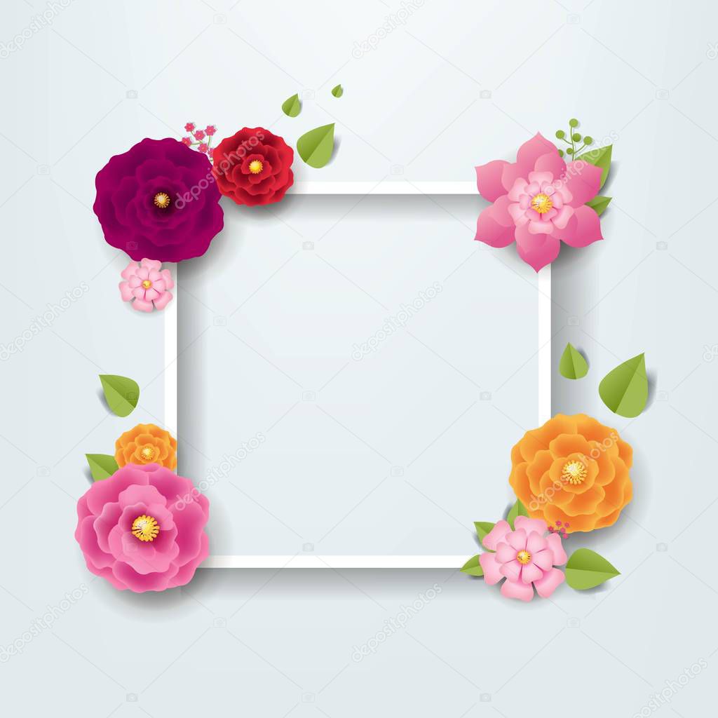 Spring Border With Color Flowers Transparent Background  With Gradient Mesh, Vector Illustration
