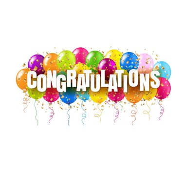 Congratulations Card And Colorful Balloons transparent Background With Gradient Mesh, Vector Illustration