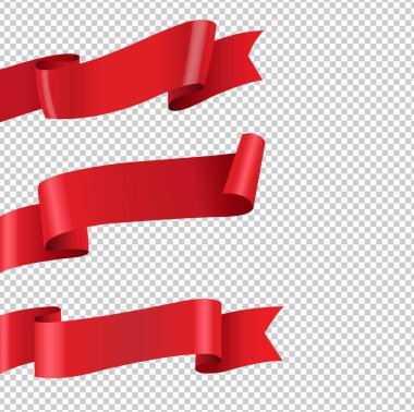 Red Ribbon Big Set Isolated Transparent Background With Gradient Mesh, Vector Illustration