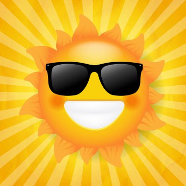 Güneş Gözlüklü İzole Güneş Işığı Arkaplanı Gradyan Örgü, Vektör İllüstrasyonu