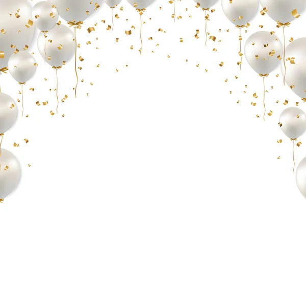 Geburtstag Rand Und Weiße Luftballons Weißen Hintergrund Mit Farbverlauf Mesh — Stockvektor