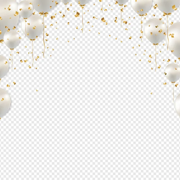 Birthday Border White Balloons Transparent Background Gradient Mesh Vector Illustration — 스톡 벡터