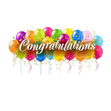 Congratulations Card And Colorful Balloons transparent Background With Gradient Mesh, Vector Illustration