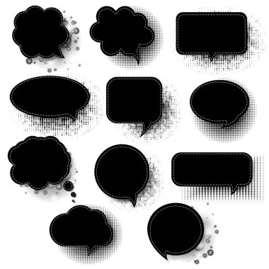 Beyaz arkaplanlı Siyah Retro Konuşma Köpüğü