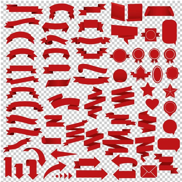 Ruban Rouge Web Set Isolé Fond Transparent — Image vectorielle