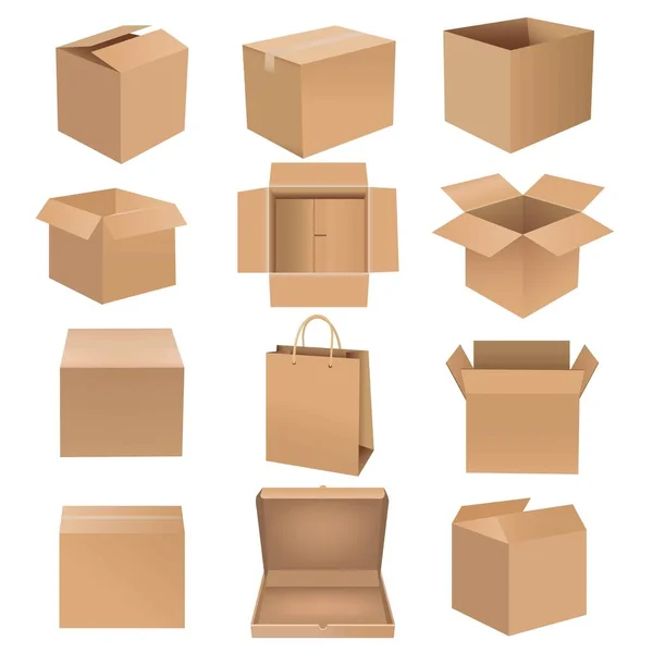 Shipping Box Big Set Elszigetelt Fehér Háttér — Stock Vector