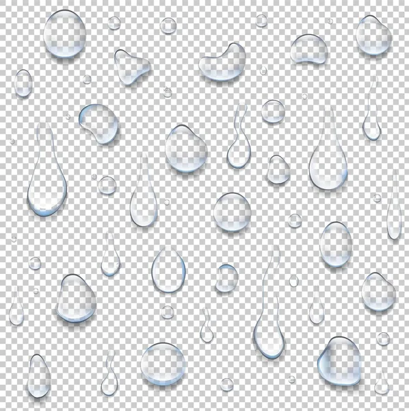 Gotas Agua Aisladas Big Set Fondo Transparente — Archivo Imágenes Vectoriales