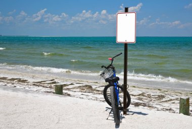 Florida 'da Tampa Körfezi' ne bakan bir plaj otoparkındaki bisiklet.