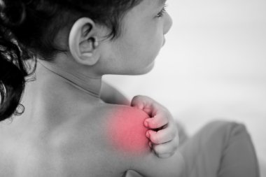 Health problem. asian young girl scratching her itchy shoulder clipart