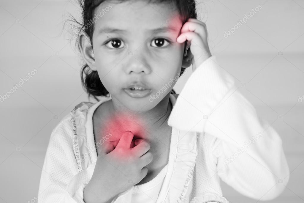 Health problem. young girl scratch the itch with hand ,neck, itching, Healthcare And Medicine Concept with red effect.