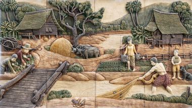 Chiangmai, Tayland - 20 Ekim 2016 taş oyma traditi