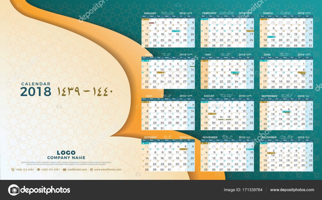 Hijri 1439 tot 1440 islamitische kalender 2018 ontwerpsjabloon 