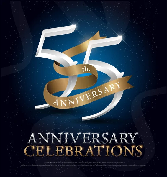 55E Anniversaire Célébration Argent Logo Avec Ruban Sur Fond Bleu — Image vectorielle