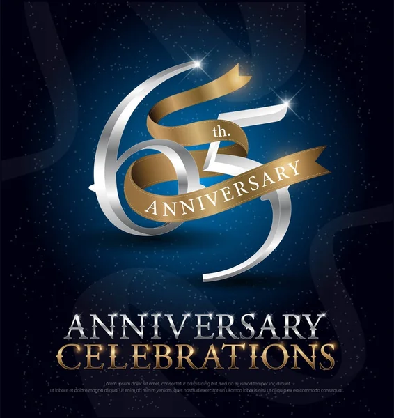 Lat Anniversary Celebration Silver Gold Logo Złote Wstążki Ciemnym Niebieskim — Wektor stockowy