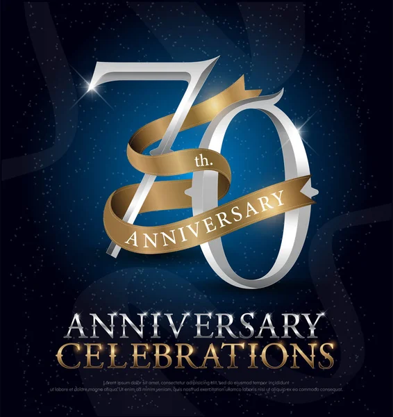 70E Jaar Verjaardag Viering Silver Gold Logo Met Gouden Lint — Stockvector