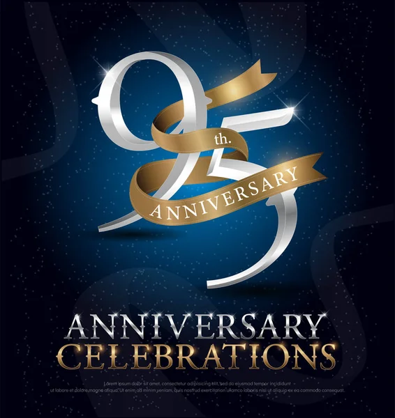 95E Anniversaire Célébration Argent Logo Avec Ruban Sur Fond Bleu — Image vectorielle