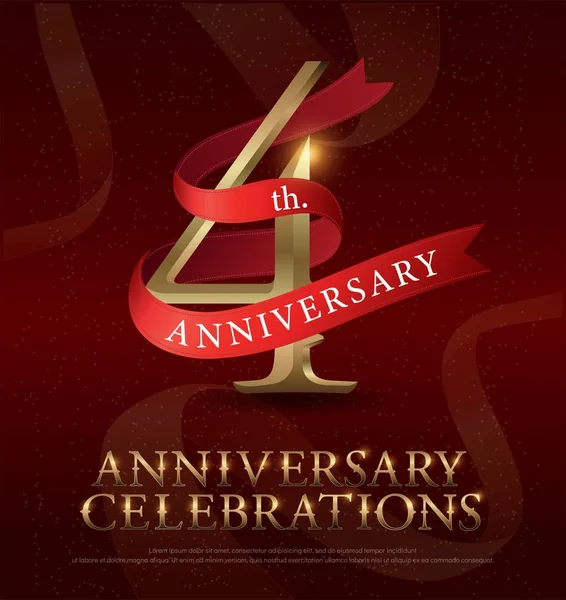 Jaar Verjaardag Viering Gouden Logo Met Rood Lint Rode Achtergrond — Stockvector