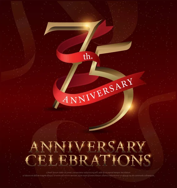 75º Aniversario Celebración Del Logotipo Oro Con Cinta Roja Sobre — Vector de stock