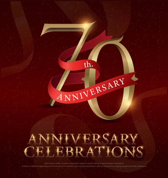 70Ή Χρόνια Γιορτή Χρυσό Λογότυπο Της 50Ής Επετείου Κόκκινη Κορδέλα — Διανυσματικό Αρχείο