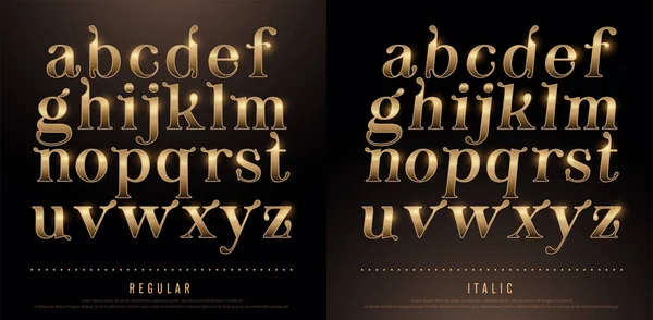 Set Elegant Gold Colored Metal Chrome Alphabet Lowercase Font Typography — Stock Vector