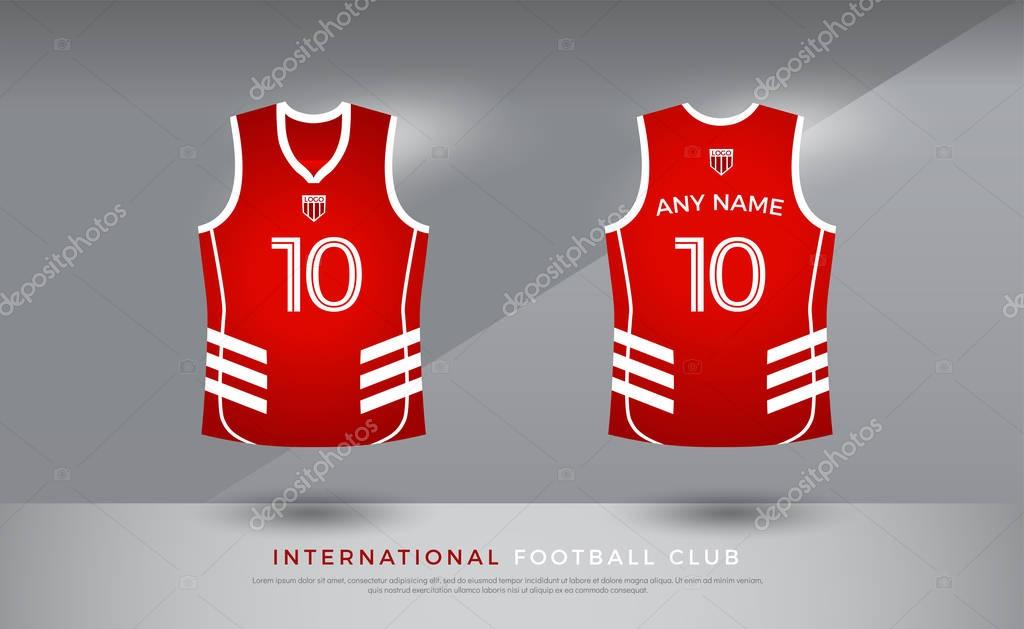Basketball t-shirt design uniform set of kit. basketball jersey template. red and white color, front and back view shirt mock up. Vector Illustration
