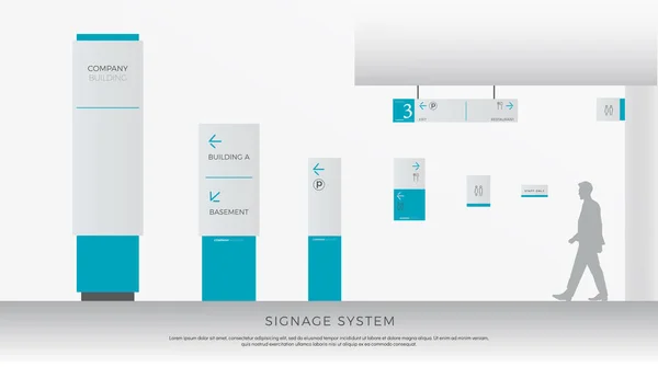 System Oznakowania Zewnętrzne Wewnętrzne Kierunku Słup Ścianę Mount Ruchu Signage — Wektor stockowy