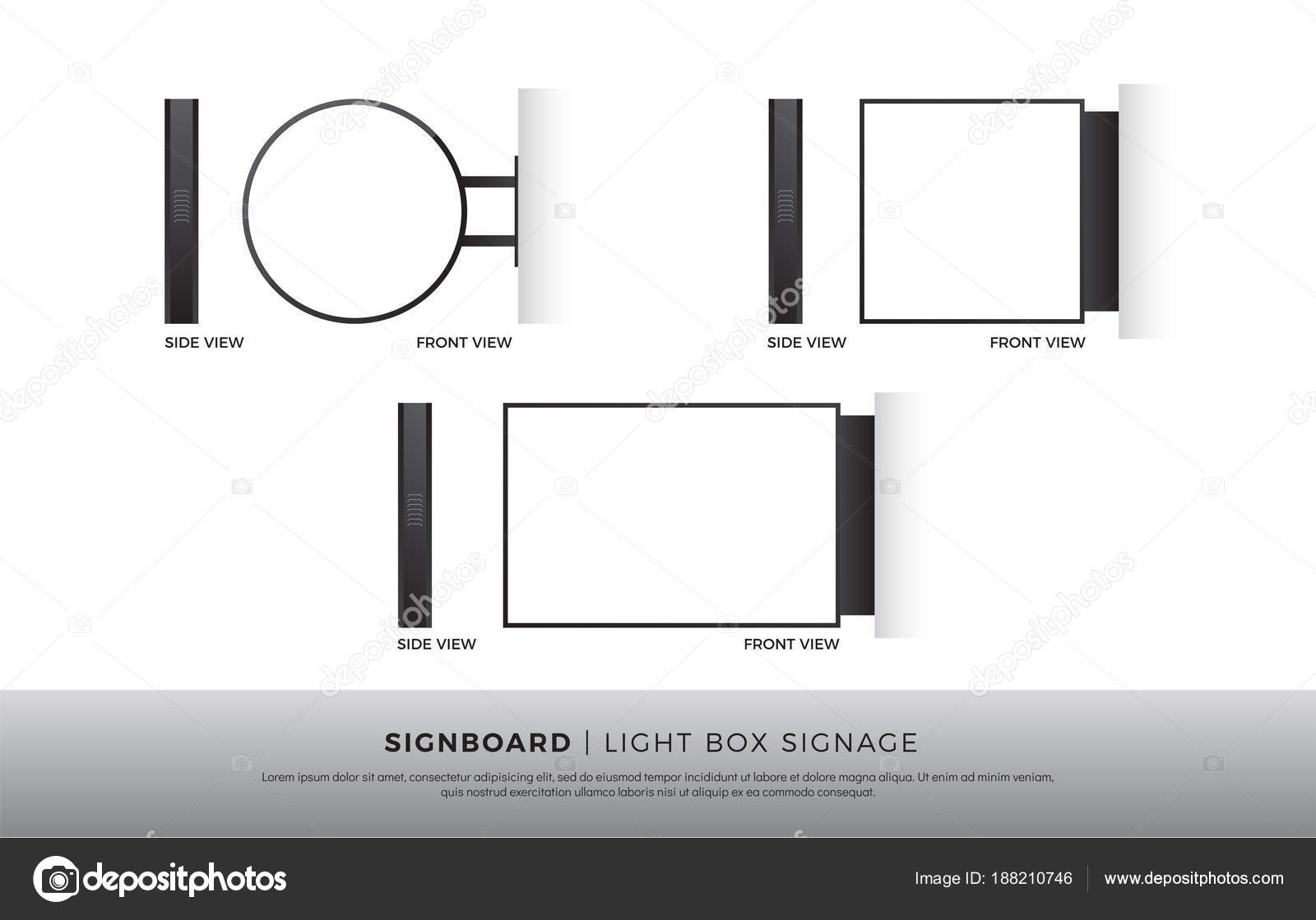 Download Signboard Blank Square Rectangle Lightbox Signage Mockup Template Mounted Wall — Stock Vector ...