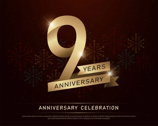 Χρόνια Επέτειο Εορτασμού Χρυσό Αριθμό Και Χρυσές Κορδέλες Πυροτεχνήματα Σκούρο — Διανυσματικό Αρχείο