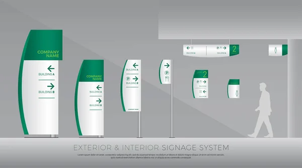 Sistema Sinalização Exterior Interior Direção Pólo Montagem Parede Conjunto Modelo — Vetor de Stock