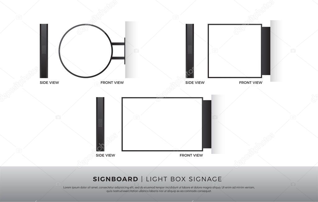 Download Signboard Blank Round Square Rectangle Lightbox Signage Mockup Template Mounted On The Wall Vector Illustration Premium Vector In Adobe Illustrator Ai Ai Format Encapsulated Postscript Eps Eps Format